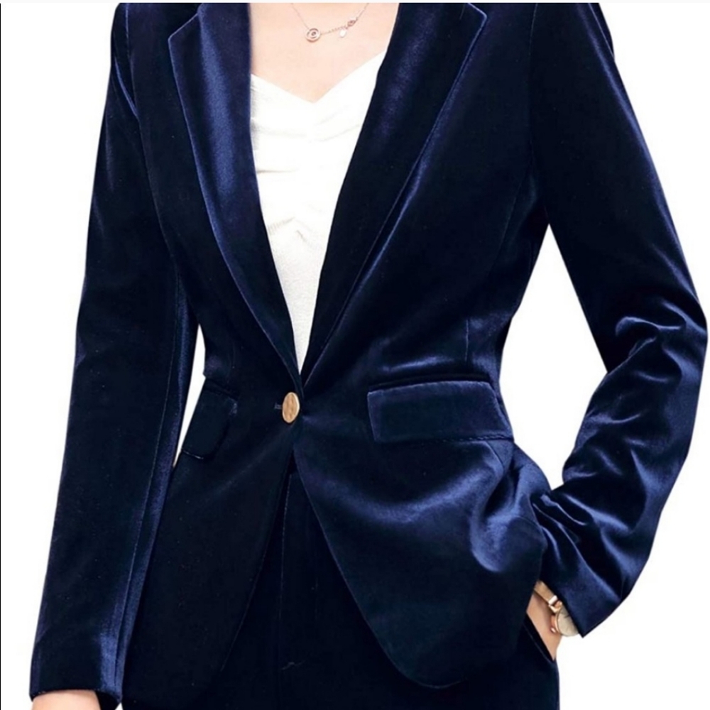 Adrienne Vittadini Navy Blue Velvet Blazer Size Small